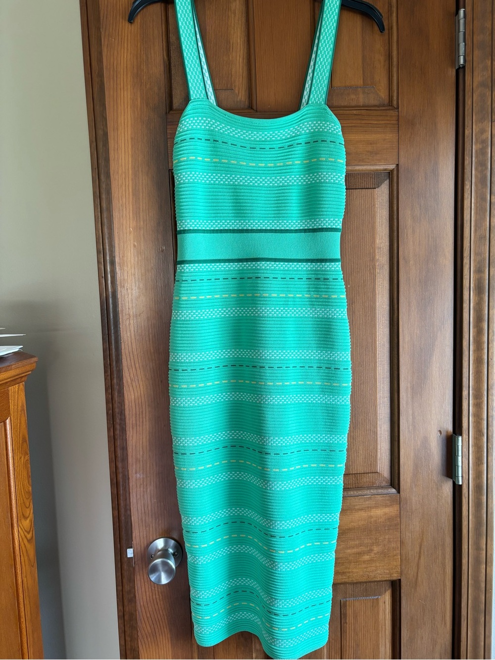 New York & Company Teal Striped Sleeveless Midi Dress